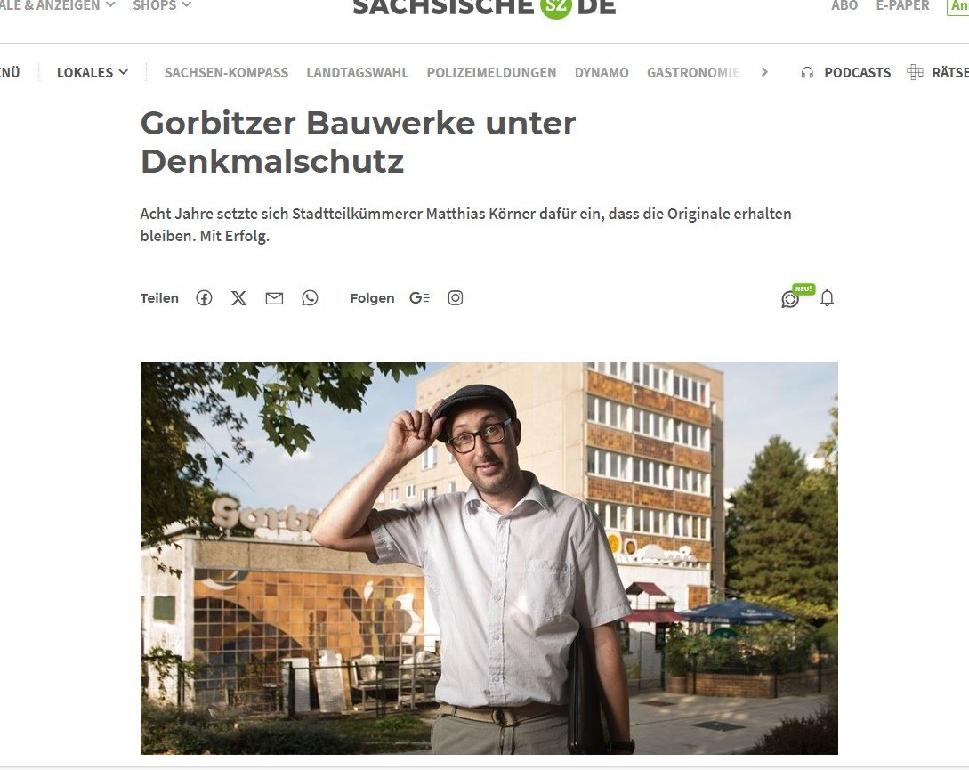 Zeitungsausschnitt mit Foto unter der Überschrift "Gorbitzer Bauwerke unter Denkmalschutz"
